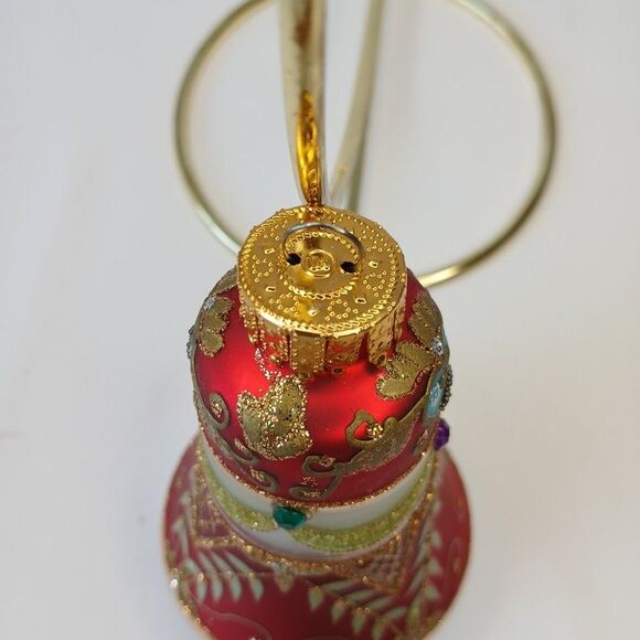 Unique Treasures Hand Blown Crafted Mercury Christmas Red Glass Ornament Bell - Picture 6 of 8